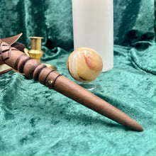 Load image into Gallery viewer, 14&quot; Walnut Wand, Slightly Springy, with Rougarou Hair
